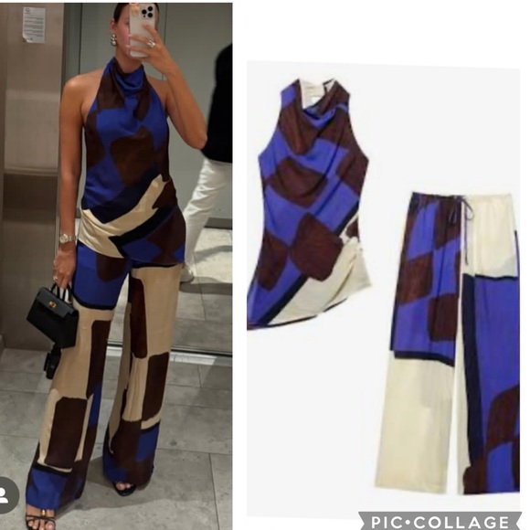 Zara Pants - Zara NWT 2 piece set printed halter top and pants ZW Collection 2636/099